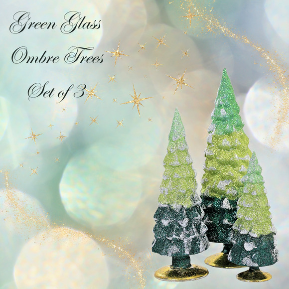 Cody Foster Green Ombre Glass Trees Green, Set of 3, Retired, 7" to ll.75" Tall - Picture 2 of 3